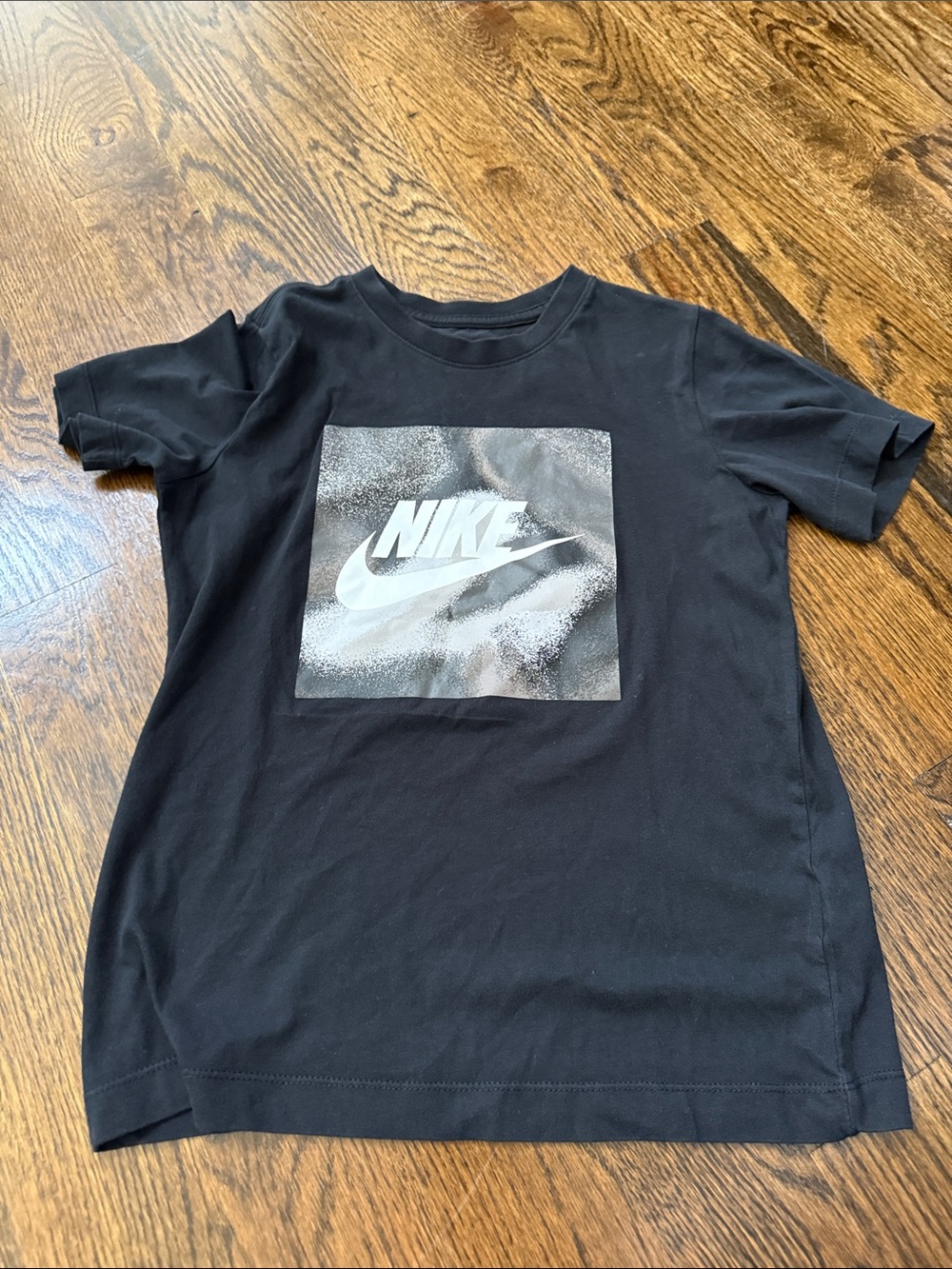 Nike Black Kids Short Sleeve Tee with White Logo Square